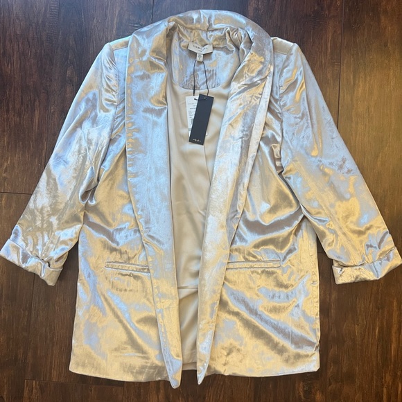 HABITUAL Champagne Natural Beige BlazerVelvet 3/4 Sleeve Jacket New NWT - Picture 3 of 13